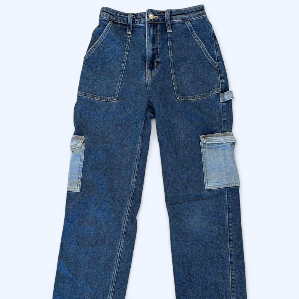 Hollister Ultra High Rise Blue Retro Colorblock Denim Jeans Sz 3R